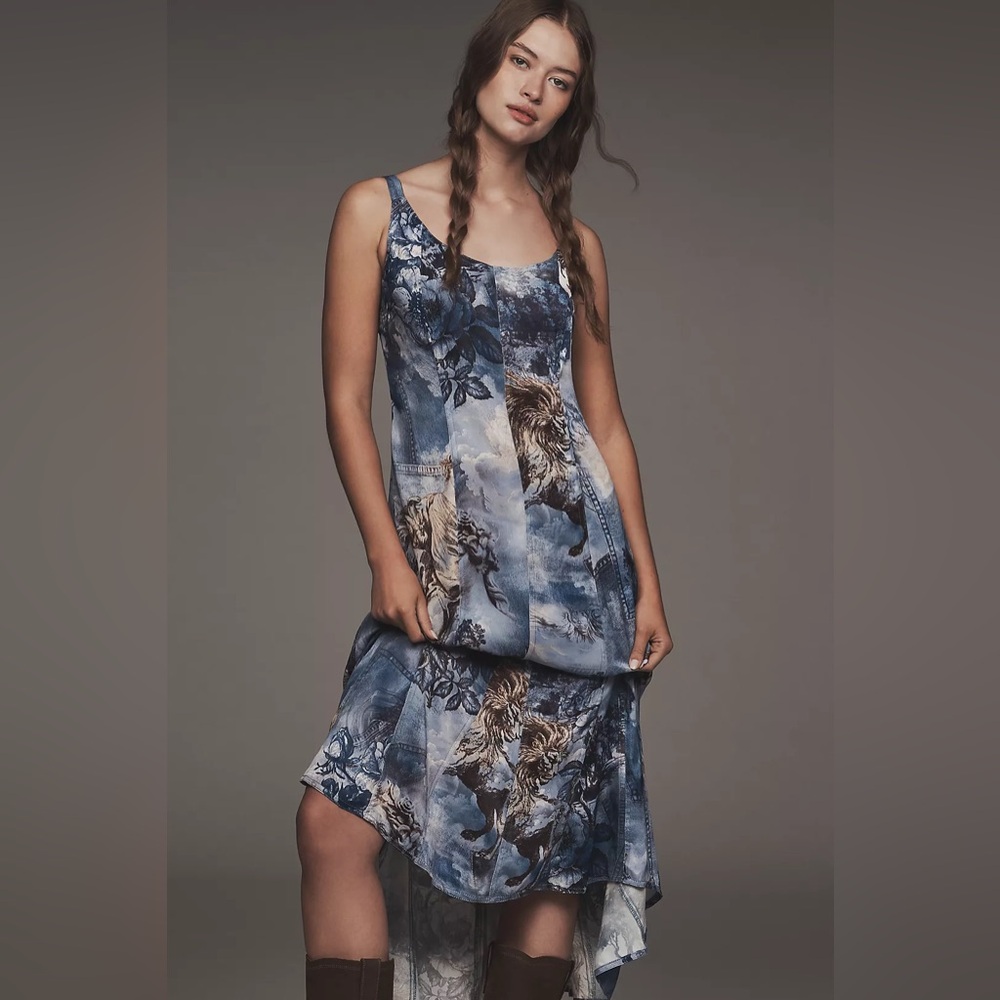 NWT Anthropologie Pilcro Sleeveless Scoop-Neck Midi Dress Moody Blue Print.   23